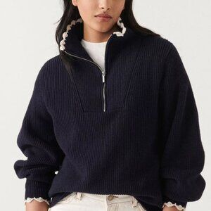 ba&sh Omid Scallop Trim Half Zip Sweater